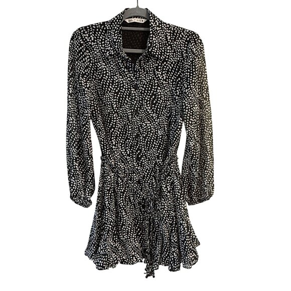 Zara Size S Black And White Polka Dot Flounce Mini Shirt Dress Long Sleeve - Picture 5 of 14